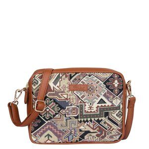 Ladies’ Geometric Tapestry Sling Bag | Vegan Leather Crossbody Satchel